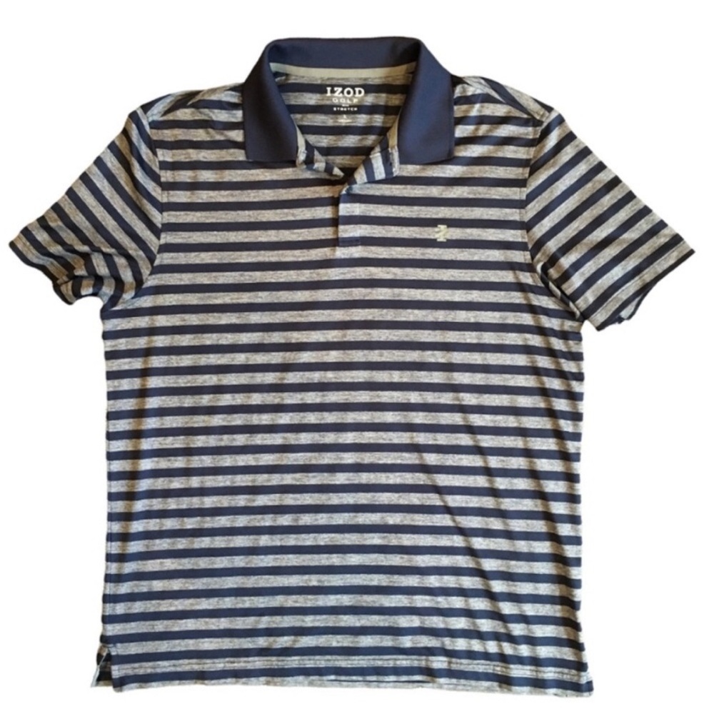 Izod Golf Polo Men’s T-shirt Blue and Grey Stripes Size L